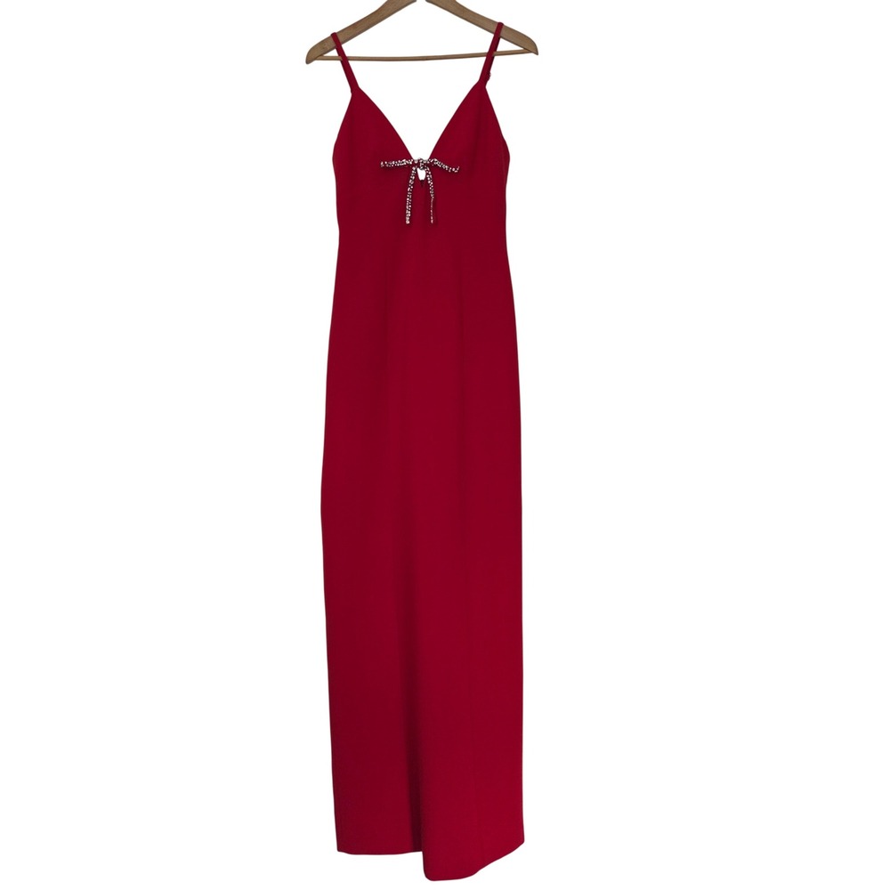 Cinq a Sept Adele Gown Crystal Bow Women 6 Candy‎ Apple Red NWT $695